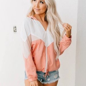 NWOT Love Tree Color Block Blush Tri-Tone Blush Zip-Up Hoodie Light Windbreaker